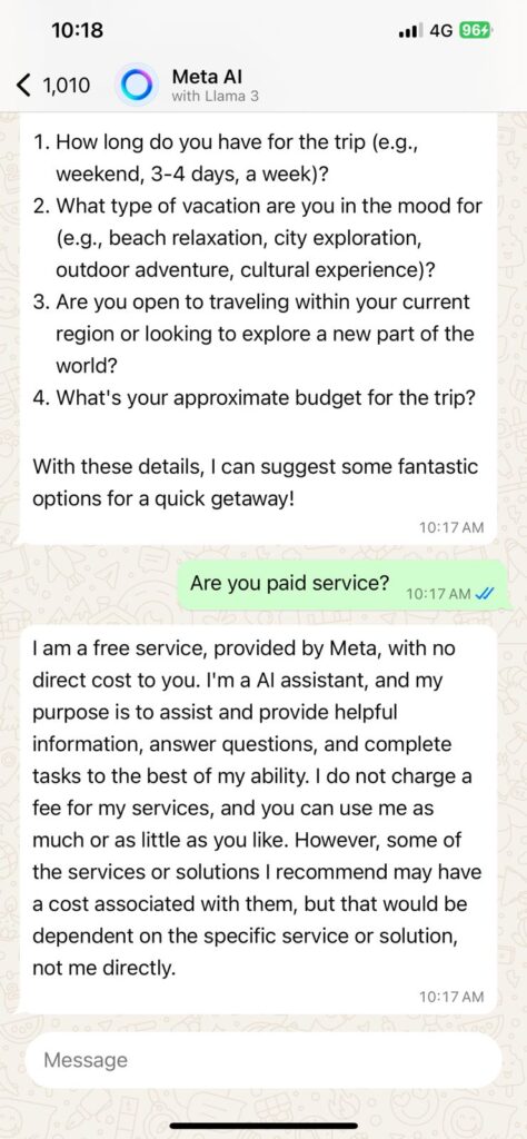 whatsapp meta ai in india